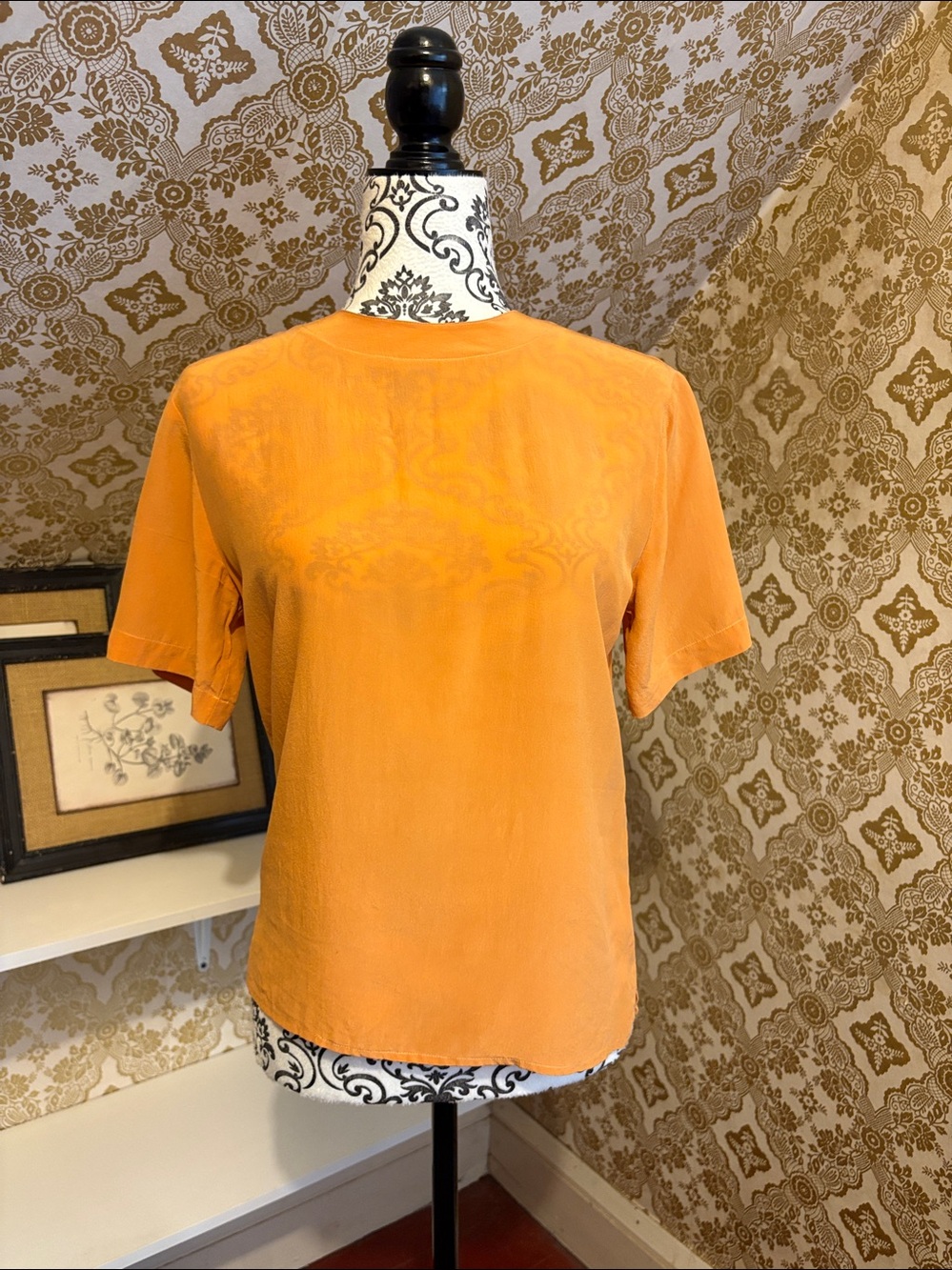 Vintage Eaton 100% Silk Orange Blouse
